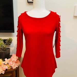 Love Scarlett Blouse Women's Red Size Small Top 3/4 Cutout Ladder Sleeves